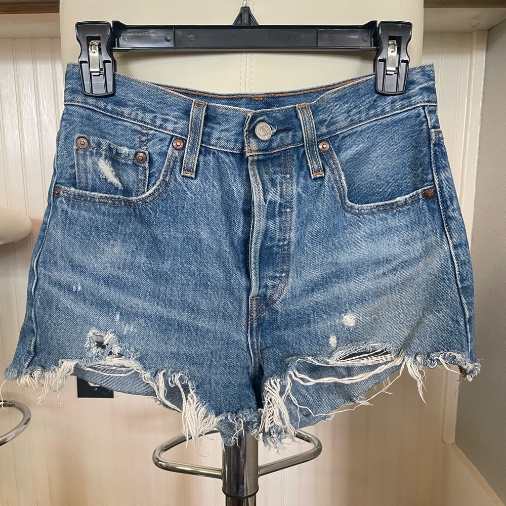 Levi's 501 Blue Jean Shorts High-Waisted Distressed